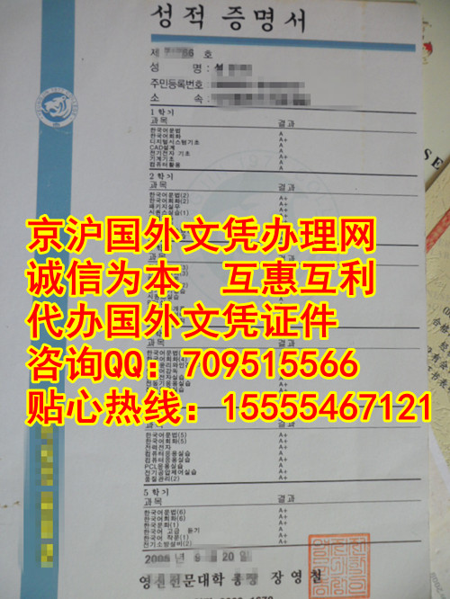 韩国永进专门大学成绩单实物模版